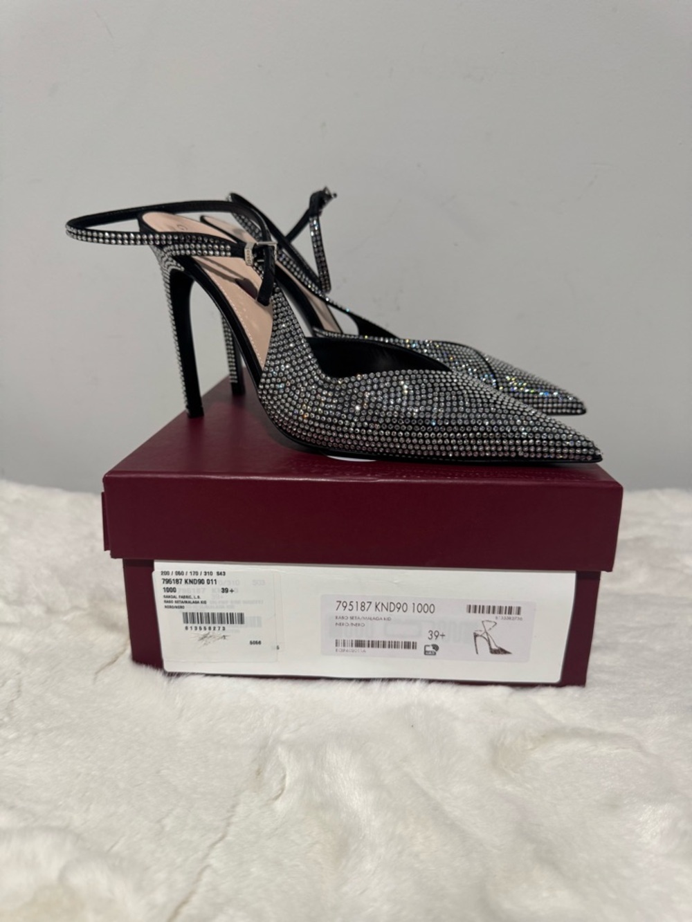 Gucci Black Crystal-Studded Pointed Slingback Heels - Picture 6 of 6